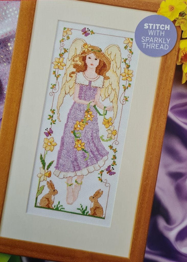 Flower Angel borduurpatroon met konijntjes, Ophalen, Nieuw, Handborduren, Patroon