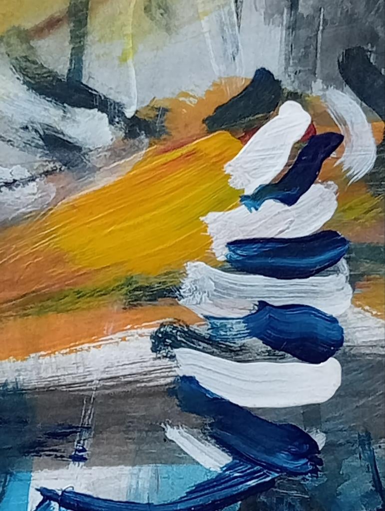 Gouache olieverf op papier 20e eeuw Drie figuren, Antiek en Kunst, Ophalen of Verzenden