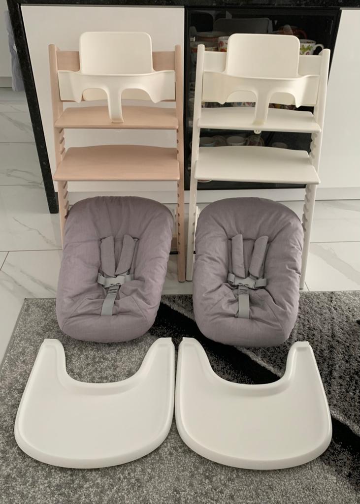 ZGAN STOKKE White Wash / Newborn 2 Standen / Babyset / Blad, Ophalen of Verzenden, Zo goed als nieuw, Meegroeistoel, Afneembaar eetblad