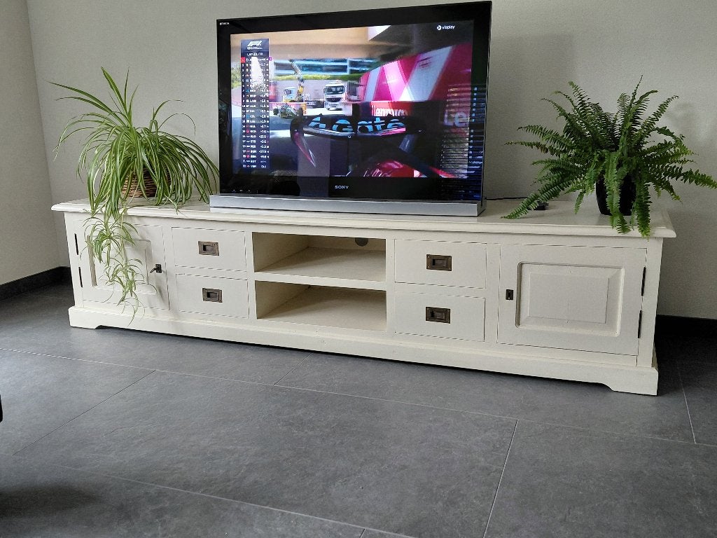 tv meubel roomwit, Huis en Inrichting, Kasten | Televisiemeubels, Ophalen, Teakhout, 200 cm of meer, Minder dan 100 cm