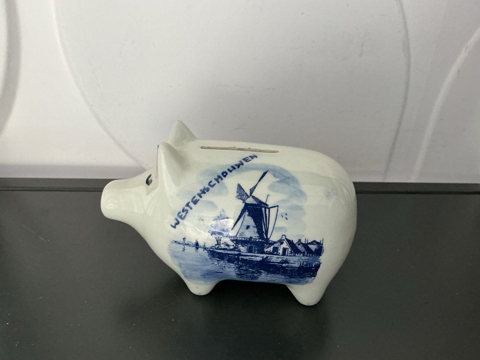 Delfts Blauw Spaarvarken - Westenschouwen Molen, Ophalen of Verzenden, Zo goed als nieuw, Steen, Aardewerk of Keramiek, Object of Gebouw