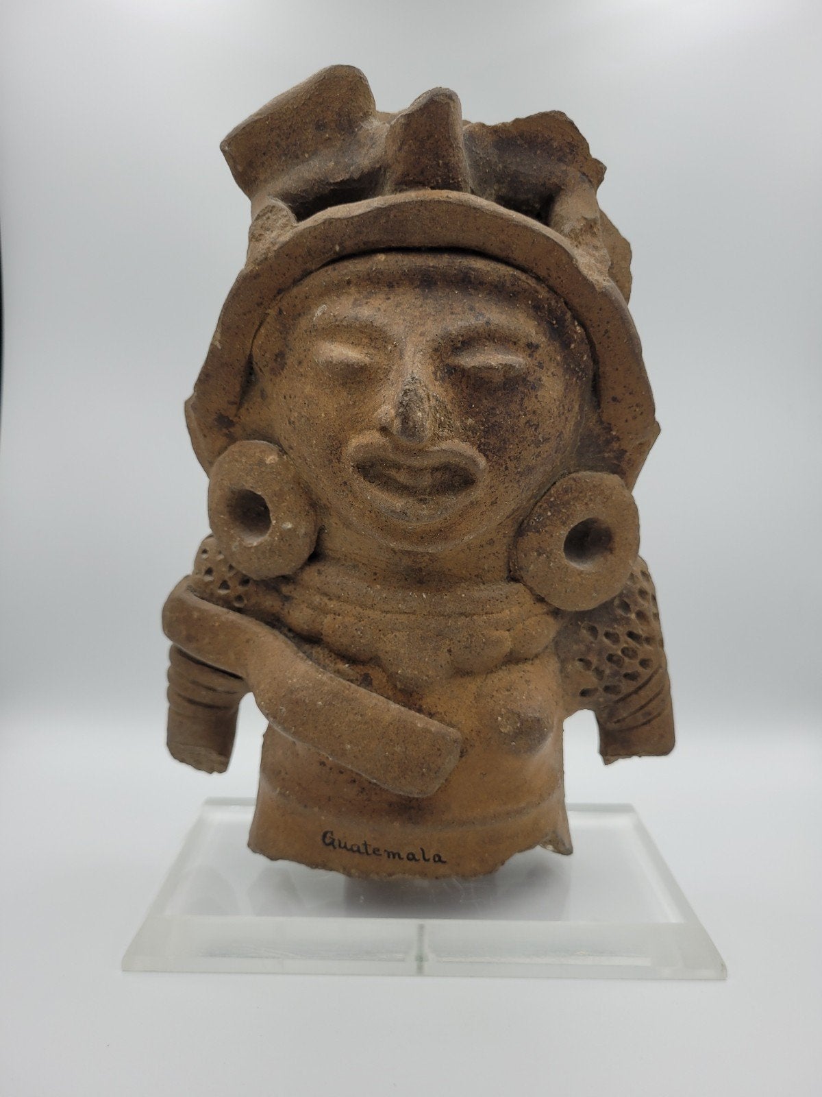 Zeldzame Pre-Columbiaanse Maya Terracotta Buste 22cm !!!, Steen/keramiek, Bruin, Handgemaakt, Ophalen of Verzenden