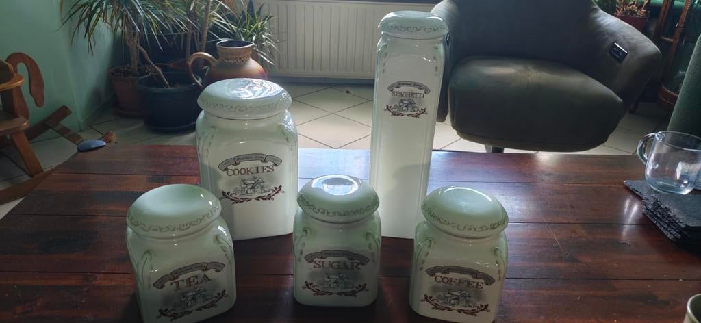 Set van 5 voorraadpotten, Huis en Inrichting, Keuken | Keukenbenodigdheden, Beige, Gebruikt, Ophalen of Verzenden, Voorraadpot