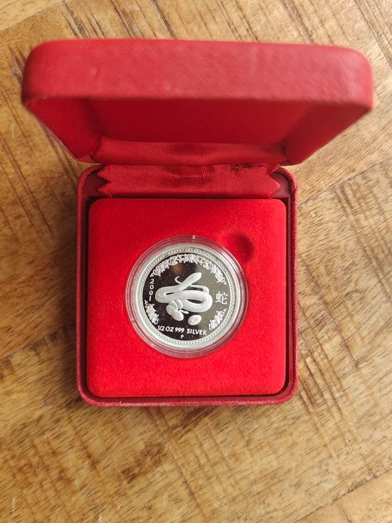 2001 Lunar Snake Proof 1/2 oz Oplage 2466 Zie ook andere, Ophalen of Verzenden, Losse munt, Zilver