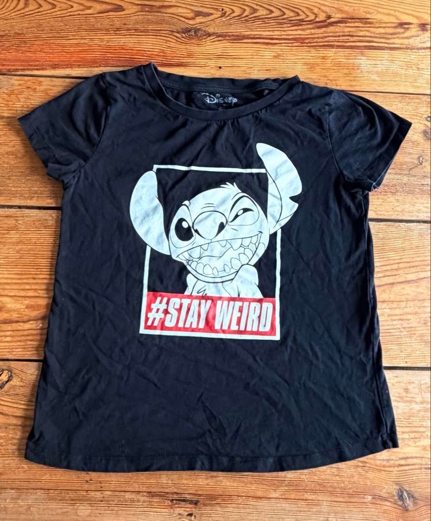 Zwart Stitch Disney shirt 146/152, Ophalen of Verzenden, Zo goed als nieuw, Jongen of Meisje, Shirt of Longsleeve