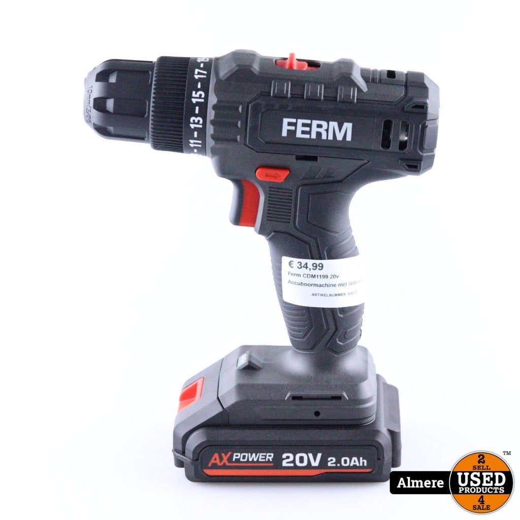 Ferm CDM1199 20v Accuboormachine met lader en accu, Ferm, Gebruikt, Support@ferm.com, Ferm B.V., Merwehaven 23, 
2984 AG Ridderkerk
Netherlands