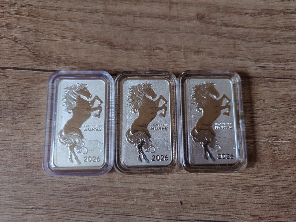 3x 1 oz Rectangular Lunar Horse 2026, Verzenden