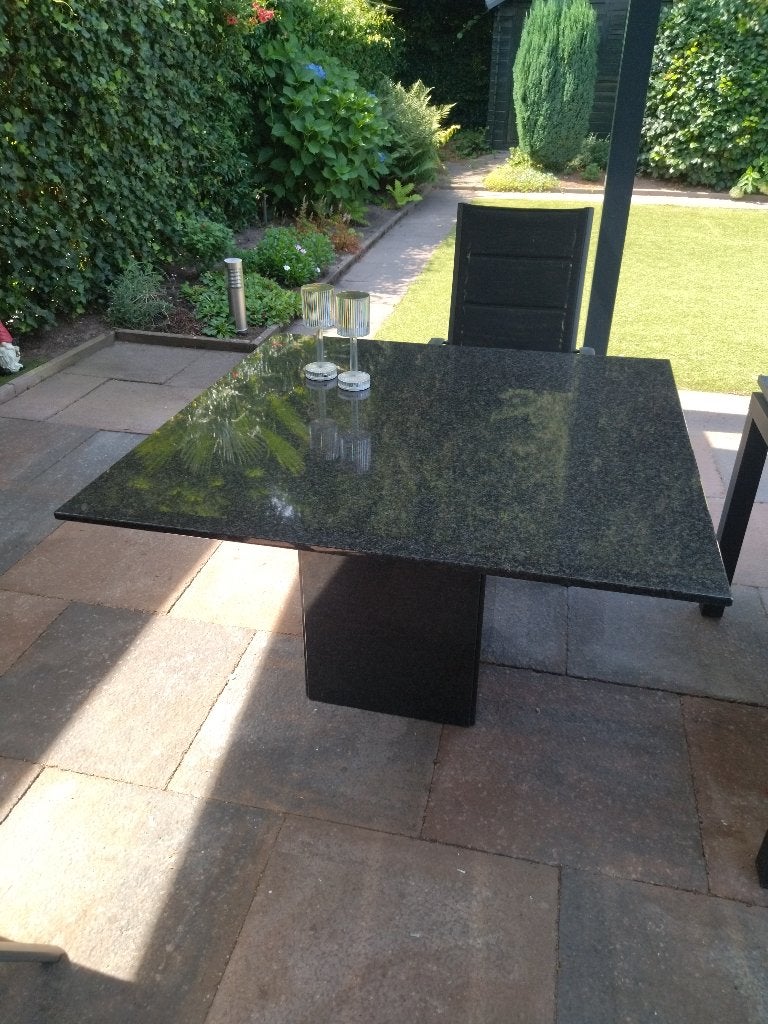 Granieten eettafel / tuintafel 120 cm vierkant, Ophalen, Overige materialen, Vierkant, Zo goed als nieuw