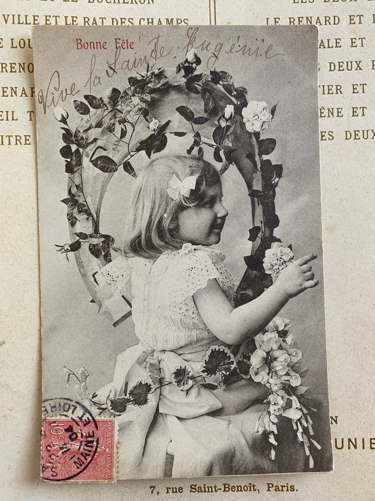 1904 Bonne Fête - meisje met hoefijzer, bloemen(GO), Ophalen of Verzenden, Voor 1920, Gelopen, Kinderen