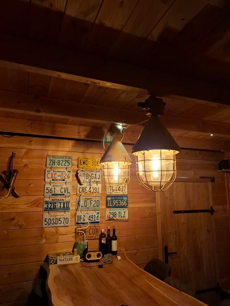2 hanglampen mijnlampen oranje explosievrij, Ophalen, Nieuw, Glas