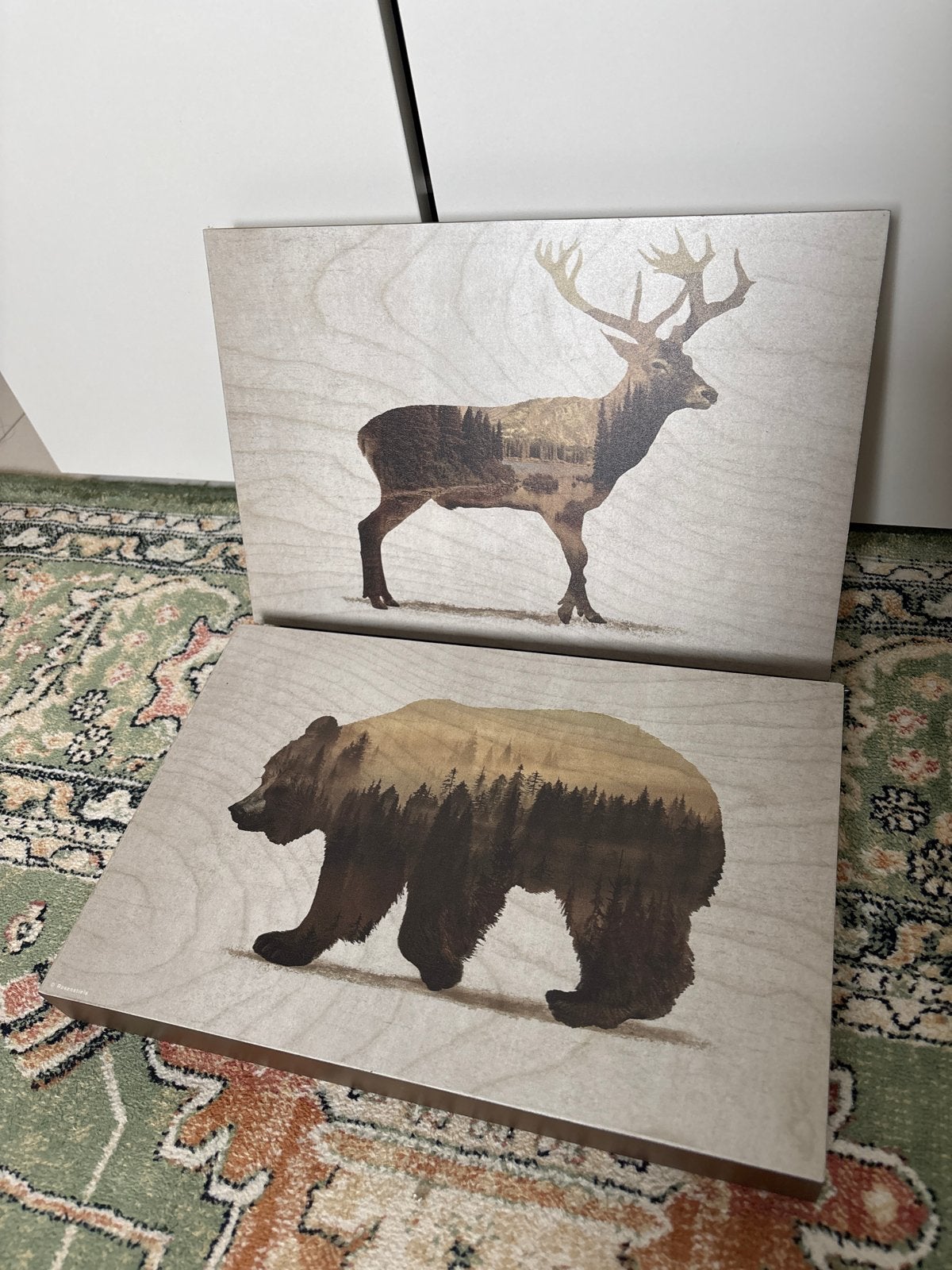 IKEA Bjornamo wanddecoratie set: Hert en Beer, Hout, Meerkleurig, Ophalen of Verzenden, Zo goed als nieuw