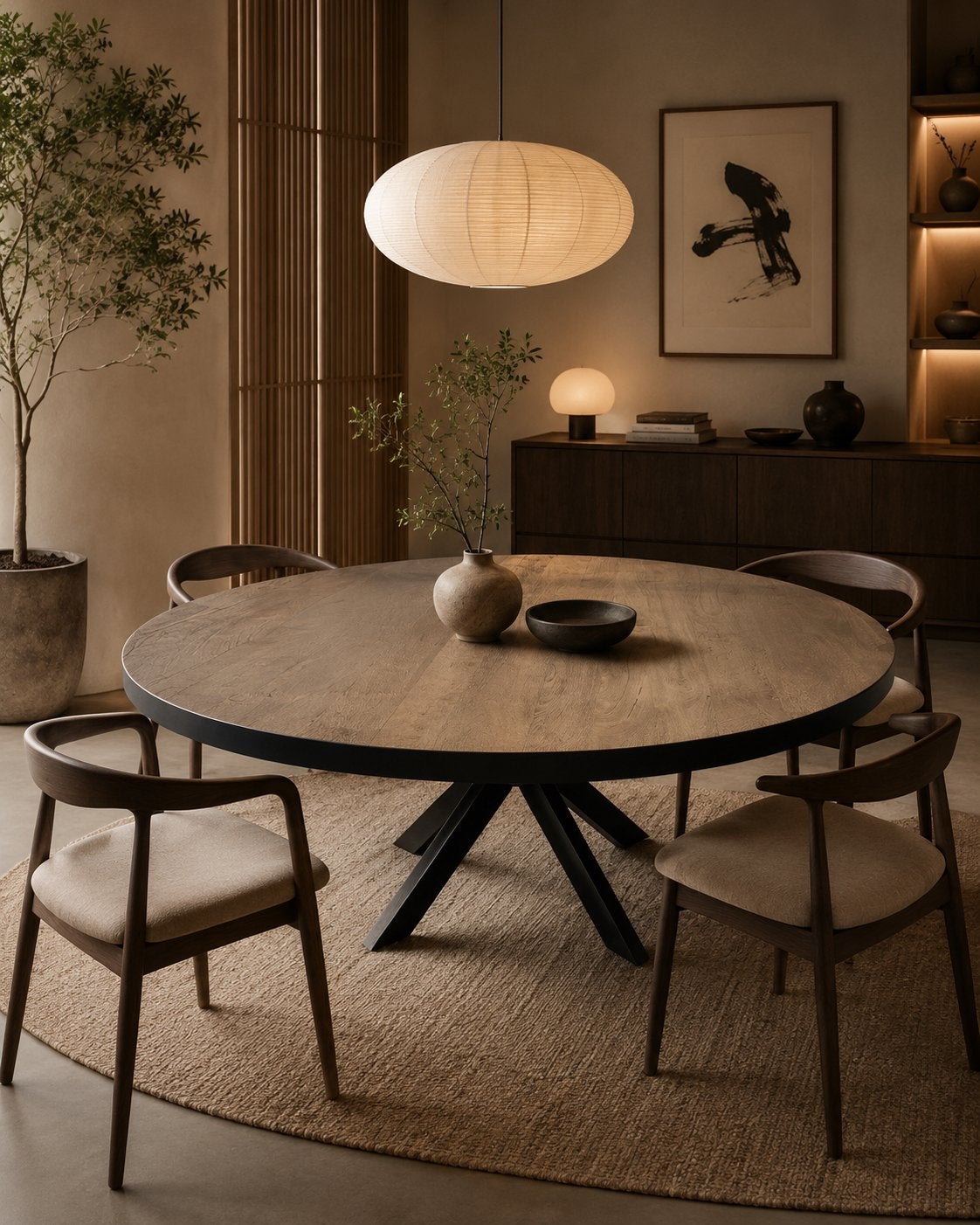Ronde tafel van robuust mangohout 150cm zwart, Ophalen, Industrieweg 25, 100 tot 150 cm, Rj