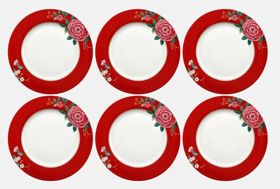 Pip Studio Borden Set van 6 - Rood Porselein, Nieuw, Pip Studio, Nieuw, Ophalen of Verzenden, Bord(en)