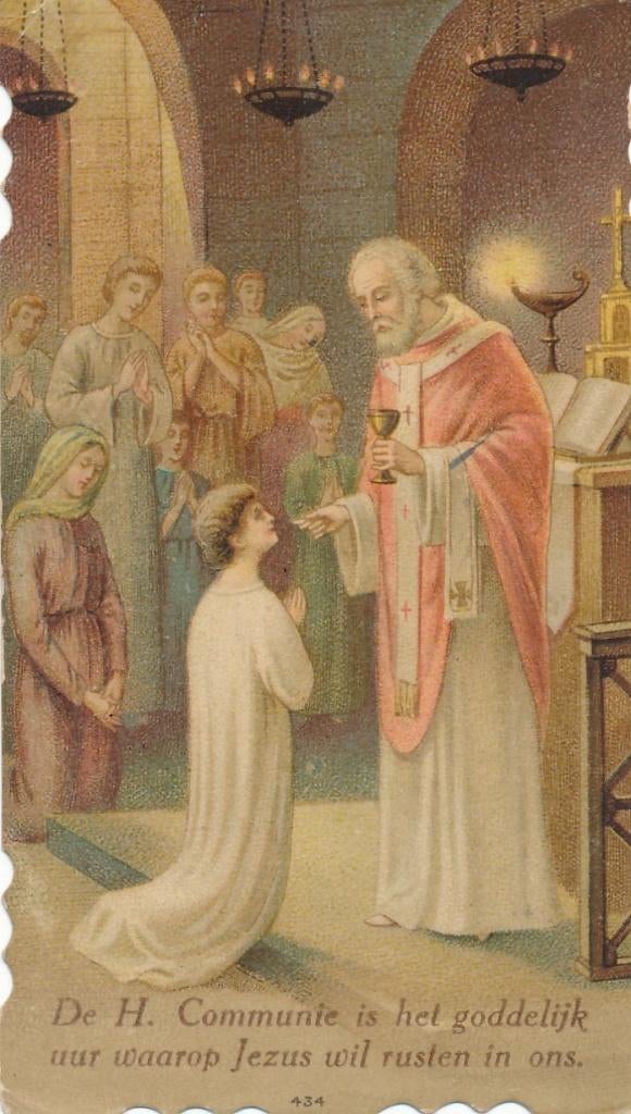 Oud Communie prentje uit 1931, Verzamelen, Ophalen of Verzenden, Zo goed als nieuw, Kaart of Prent, Christendom | Katholiek