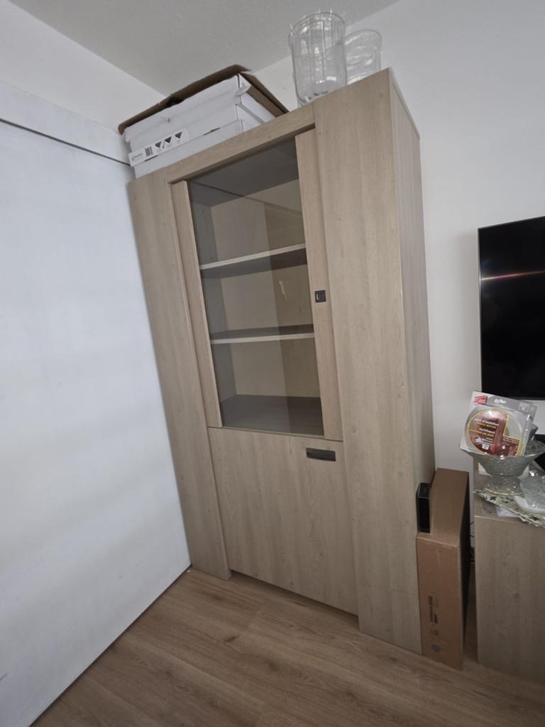 Stevige vitrinekast eiken kleur, Ophalen of Verzenden, 25 tot 50 cm, 50 tot 100 cm, 150 tot 200 cm