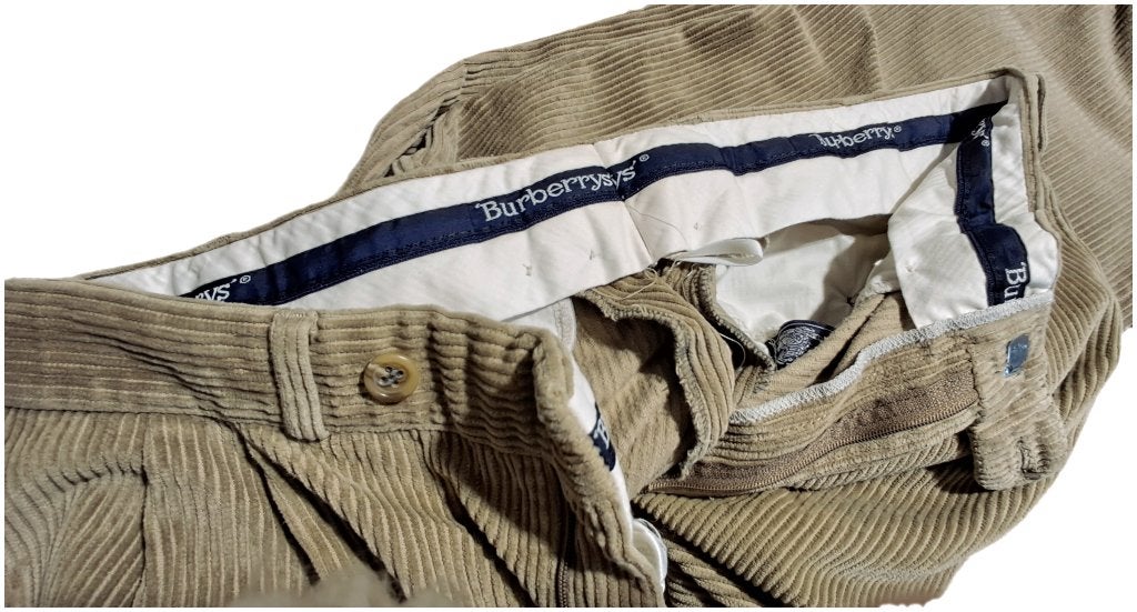 BURBERRY 😎zachte rib fluwelen plooien pantalon mt 48, Beige, Zo goed als nieuw, Burberry, Verzenden