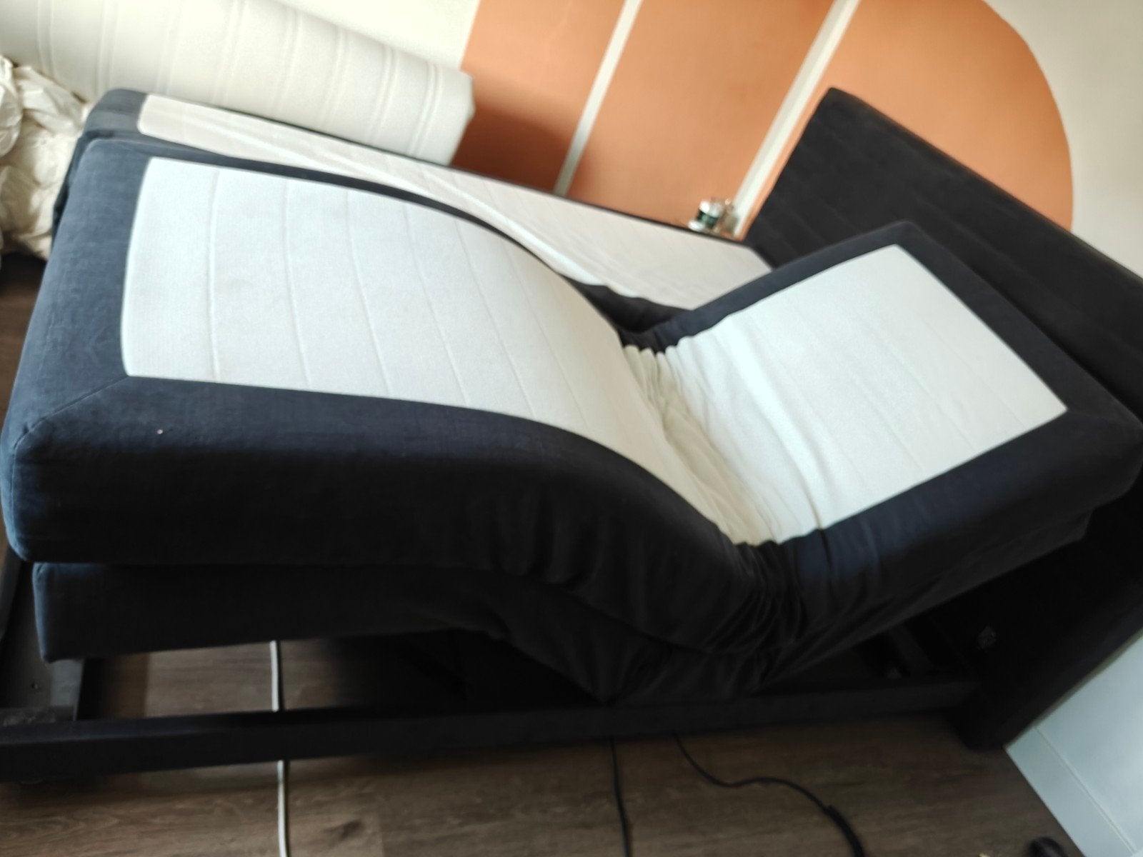 Scandinavische boxspring 160x210 ideaal voor lange mensen., Blauw, 210 cm, Tweepersoons, Ophalen of Verzenden