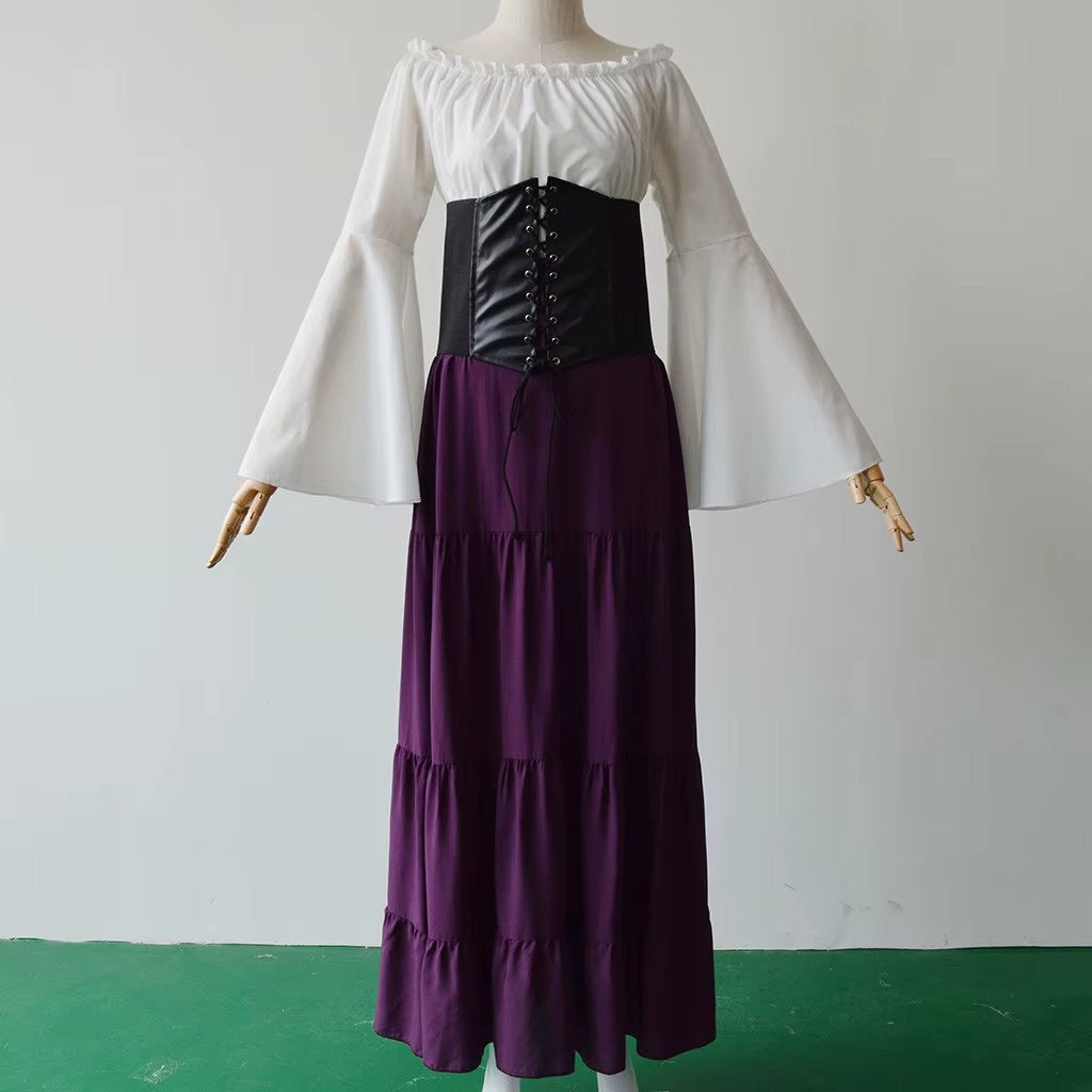 Wit paarse dames keltische korsetjurk, Verzenden, Nieuw, Pak of Jurk