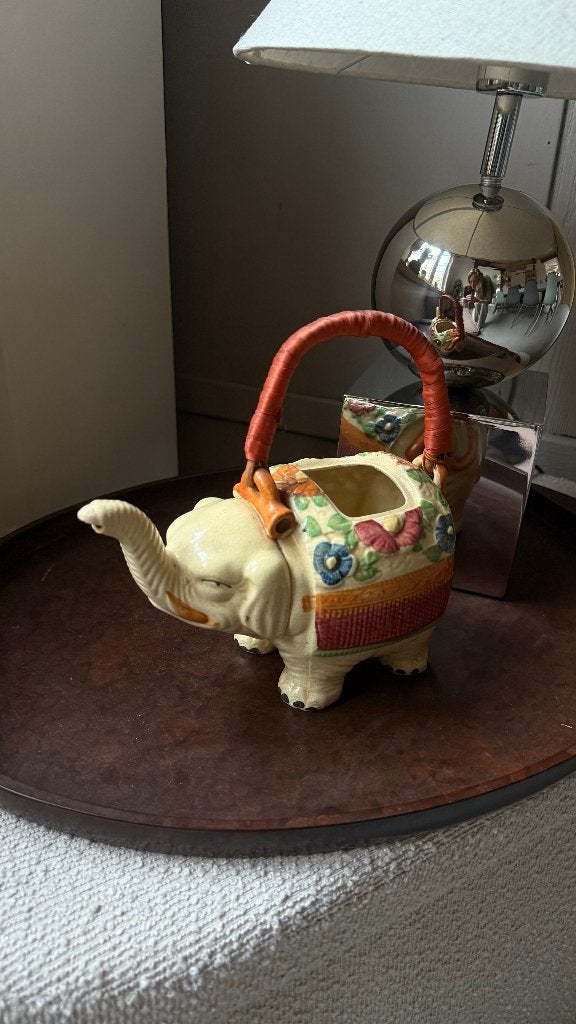 Vintage keramieken olifant theepot – zonder deksel, Vintage, Gebruikt, Meerkleurig, Ophalen of Verzenden