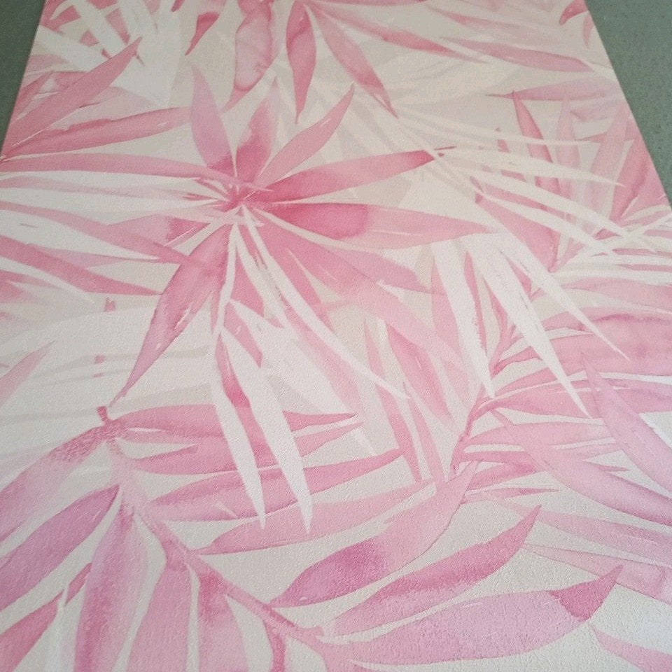 Nieuw behang met bladerenpatroon - Roze/Wit, Huis en Inrichting, Bladeren, Natuurlijk, Ophalen of Verzenden, Vliesbehang