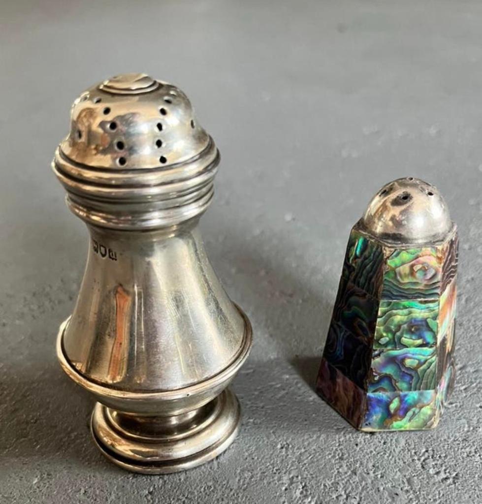 Strooier Caster Sterling 925 zilver London + art deco vaatje, Ophalen of Verzenden, Zilver