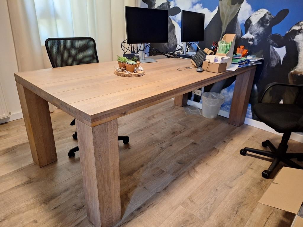 Massief eiken tafel (6 pers.) en dressoir, Ophalen, Gebruikt, 200 cm of meer, 200 cm of meer