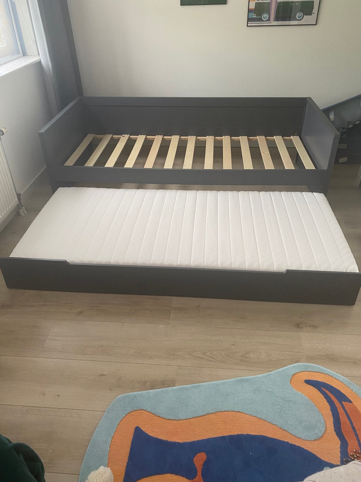 Bedbank Leonard BLN-kids Antraciet 90x200 met onderbed, Ophalen, Gebruikt, 90 cm, Eenpersoons