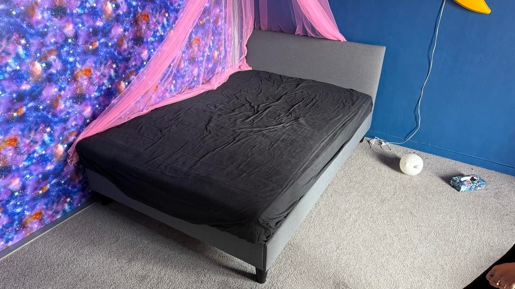 Tweepersoons boxspring met matras en topmatras, Ophalen, Zo goed als nieuw