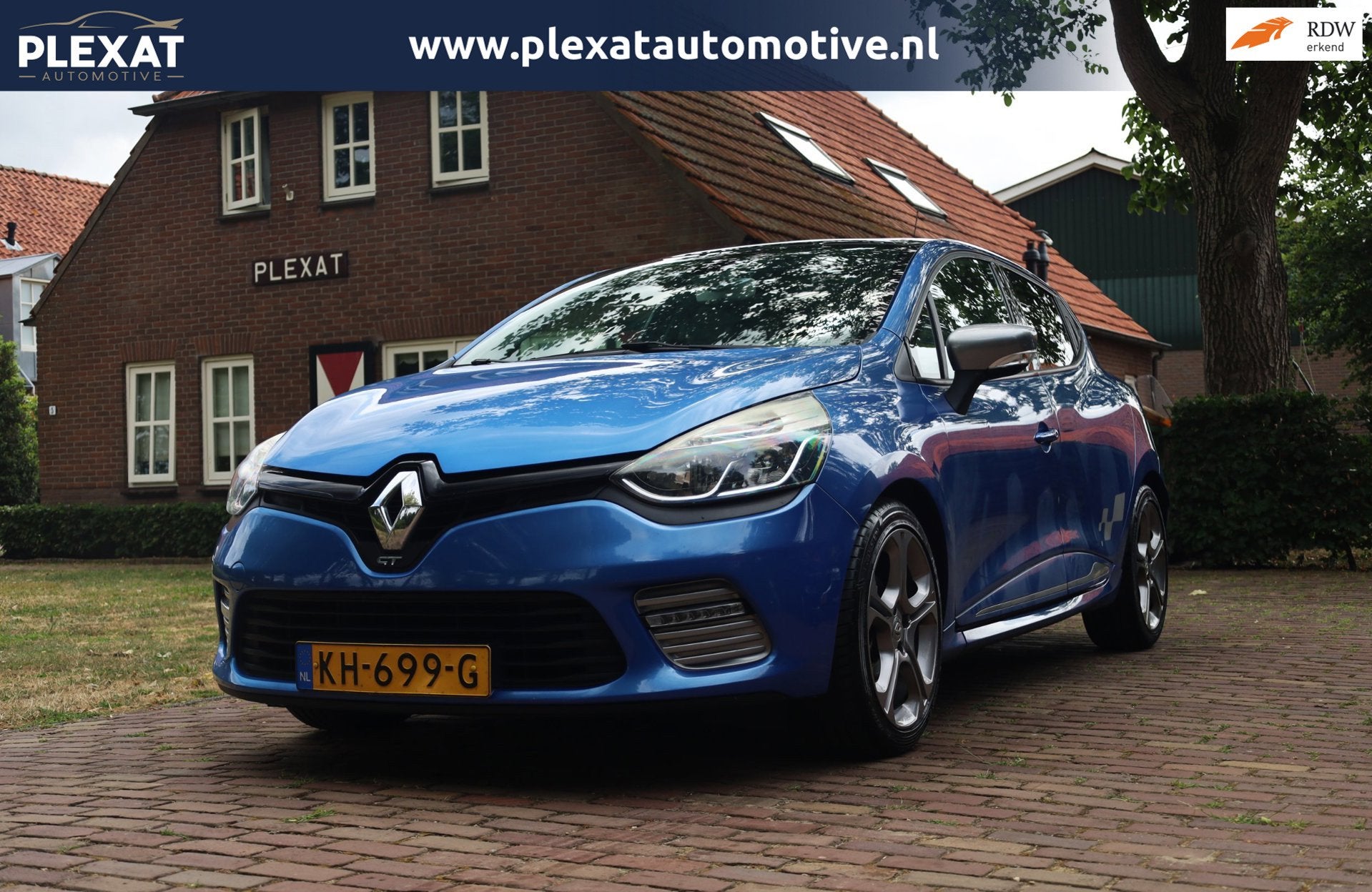 Renault Clio 1.2 GT 120PK EDC Aut. | Panorama | Sportstoelen, Euro 5, Gebruikt, Blauw, Leder en Stof