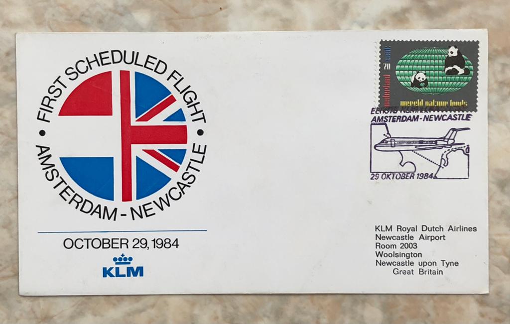 KLM Eerste lijnvlucht Amsterdam-Newcastle 29 oktober 1984., Verzenden, Envelop