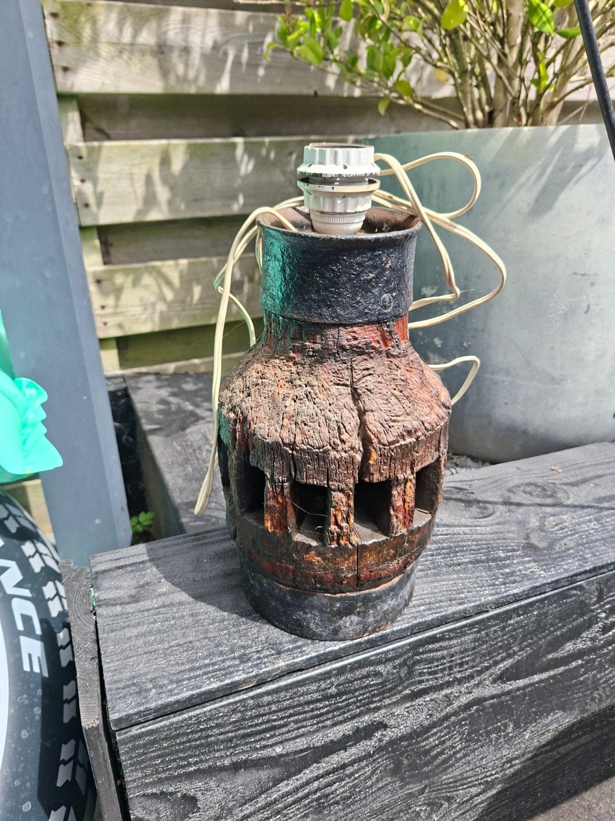 Antieke houten lampvoet - Uniek decoratiestuk, Ophalen of Verzenden