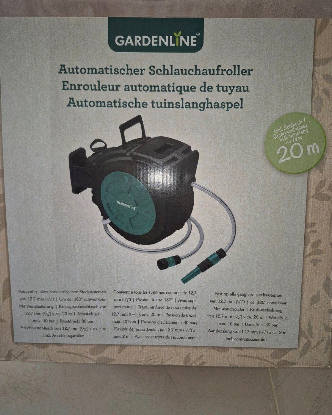 GARDENLINE Automatische Tuinslanghaspel 20m 180 Kantelbaar, Ophalen