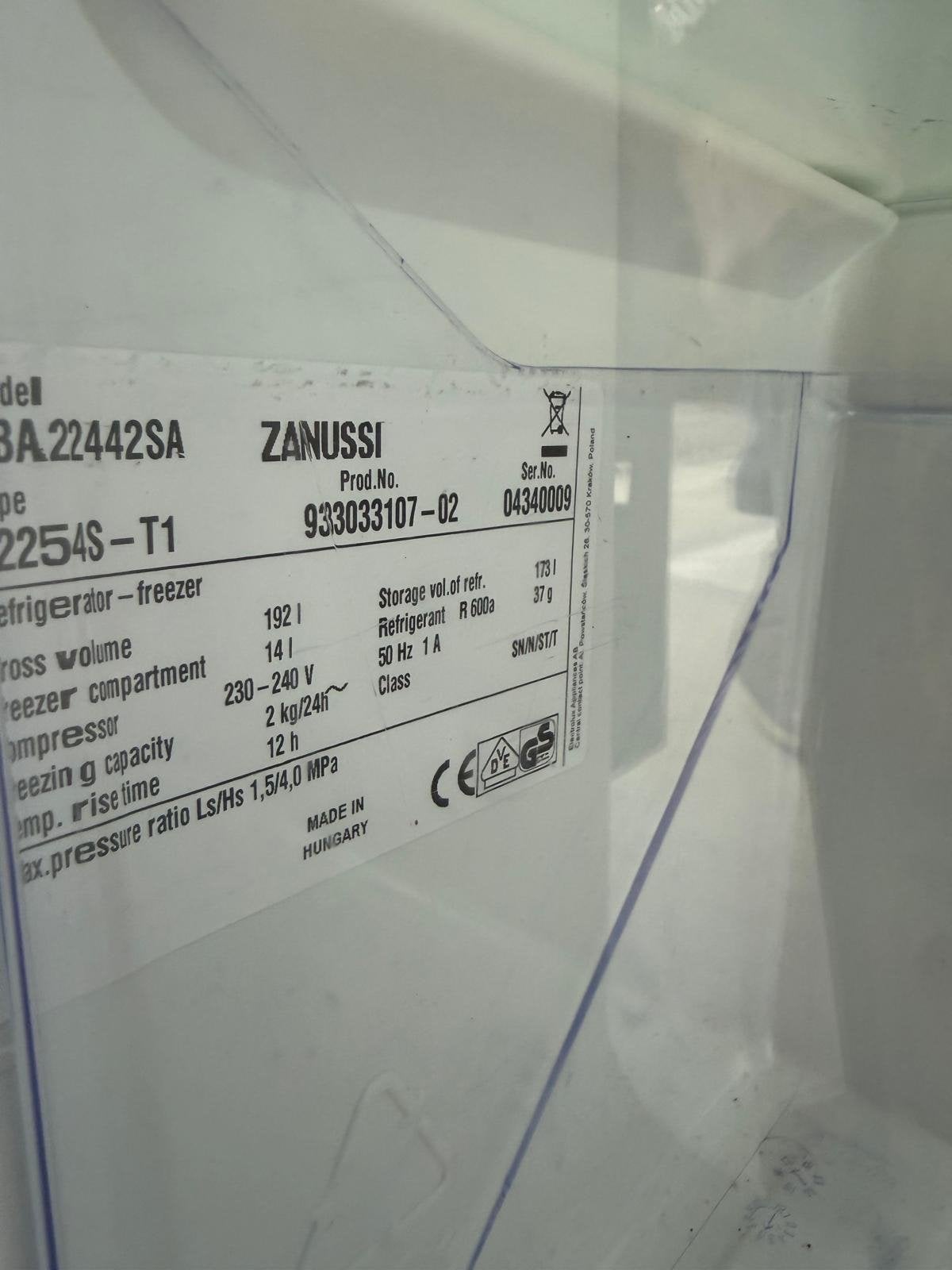 Zanussi ZBA22442SA Inbouw Koelkast met Vriesvak, Ophalen, 150 tot 200 liter, Gebruikt, 120 tot 140 cm