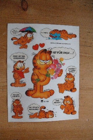 Garfield film stripkat stickervelletje Duitse tekst, Verzenden, Zo goed als nieuw, Overige typen