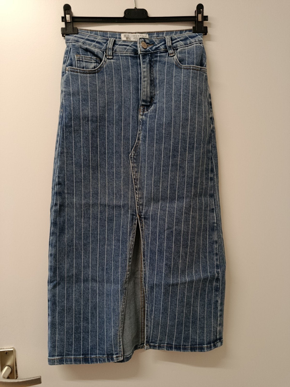 midi spijker rok mt s zgan van Hello miss, Ophalen of Verzenden, Zo goed als nieuw, Blauw, W30 - W32 (confectie 38/40)