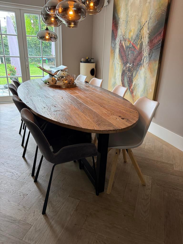 Ovale houten eettafel - 260x120 cm, Ophalen, Gebruikt, 100 tot 150 cm, 200 cm of meer