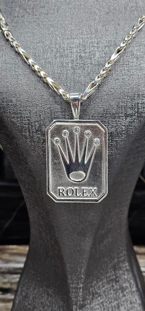 925 Zilveren Ketting met Rolex Hanger, Ophalen of Verzenden, Nieuw, Zilver, Zilver