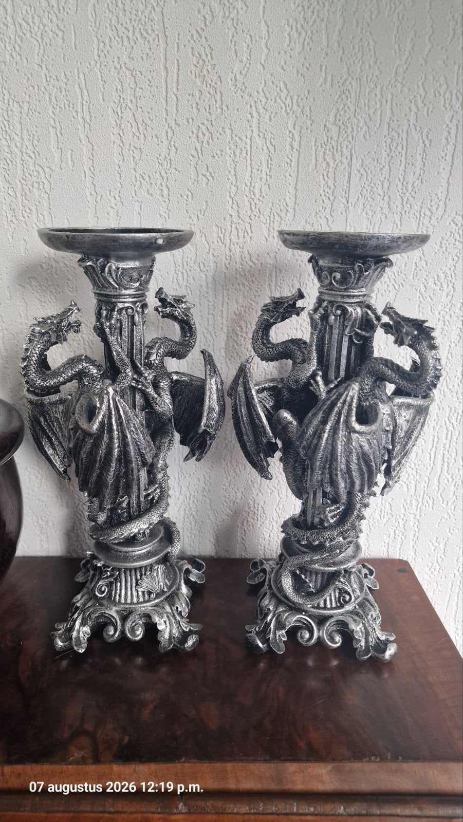 Set van 2 Draken Kandelaars - Gotische Stijl, Ophalen of Verzenden, Zo goed als nieuw, Metaal, Kandelaar