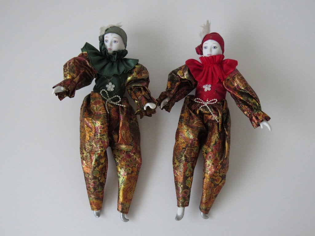 2 Vintage Venetiaanse Pierrot Poppen - Verzamelitems, Ophalen of Verzenden, Pop