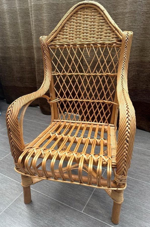 Vintage rieten kinderstoel - 31cm zithoogte, Ophalen, Gebruikt, Overige typen