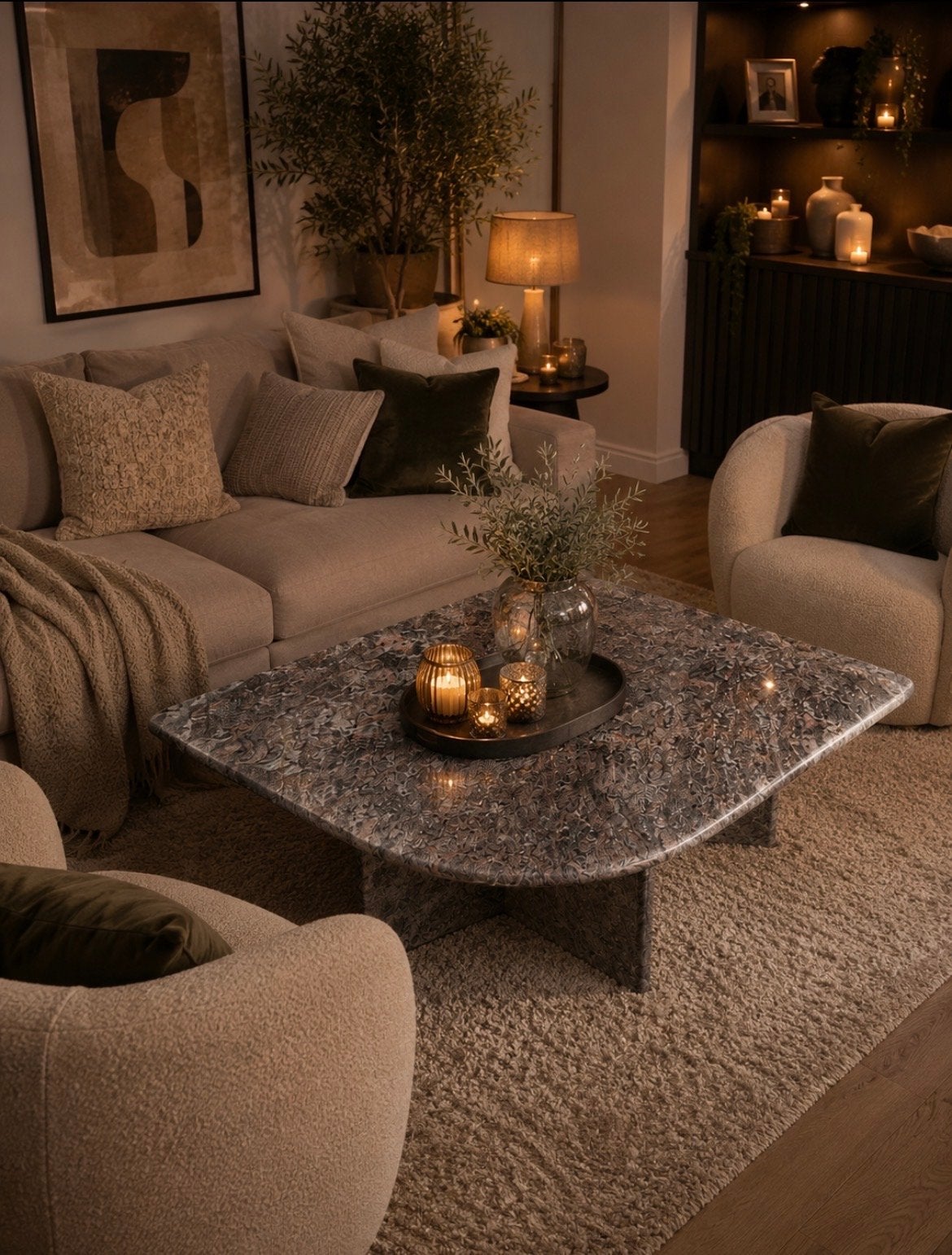 Moderne granieten salontafel 110x90x45 cm - Poot en blad los, Huis en Inrichting, Tafels | Salontafels, Ophalen, Overige materialen