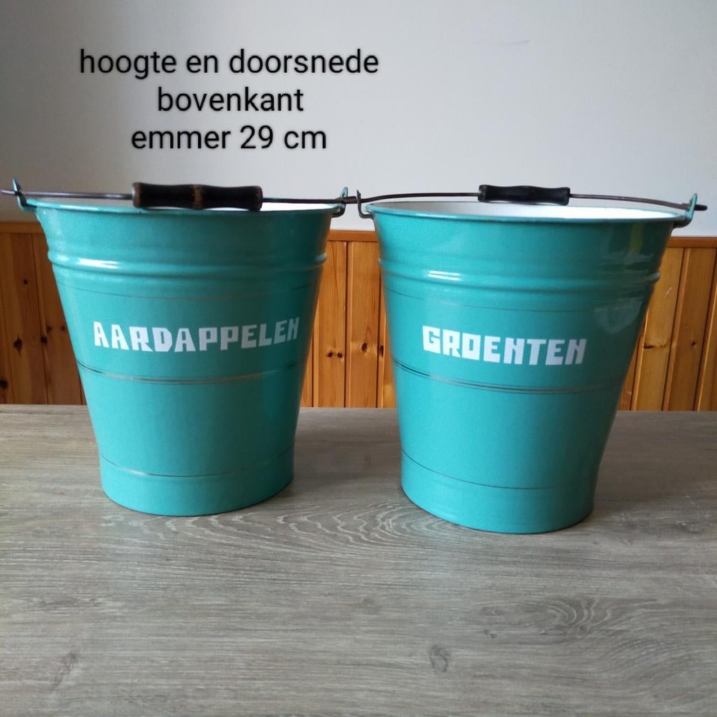 EMAILLE MINTGROENE AARDAPPELEN EN GROENTEN EMMER ., Antiek en Kunst, Antiek | Emaille, Ophalen of Verzenden