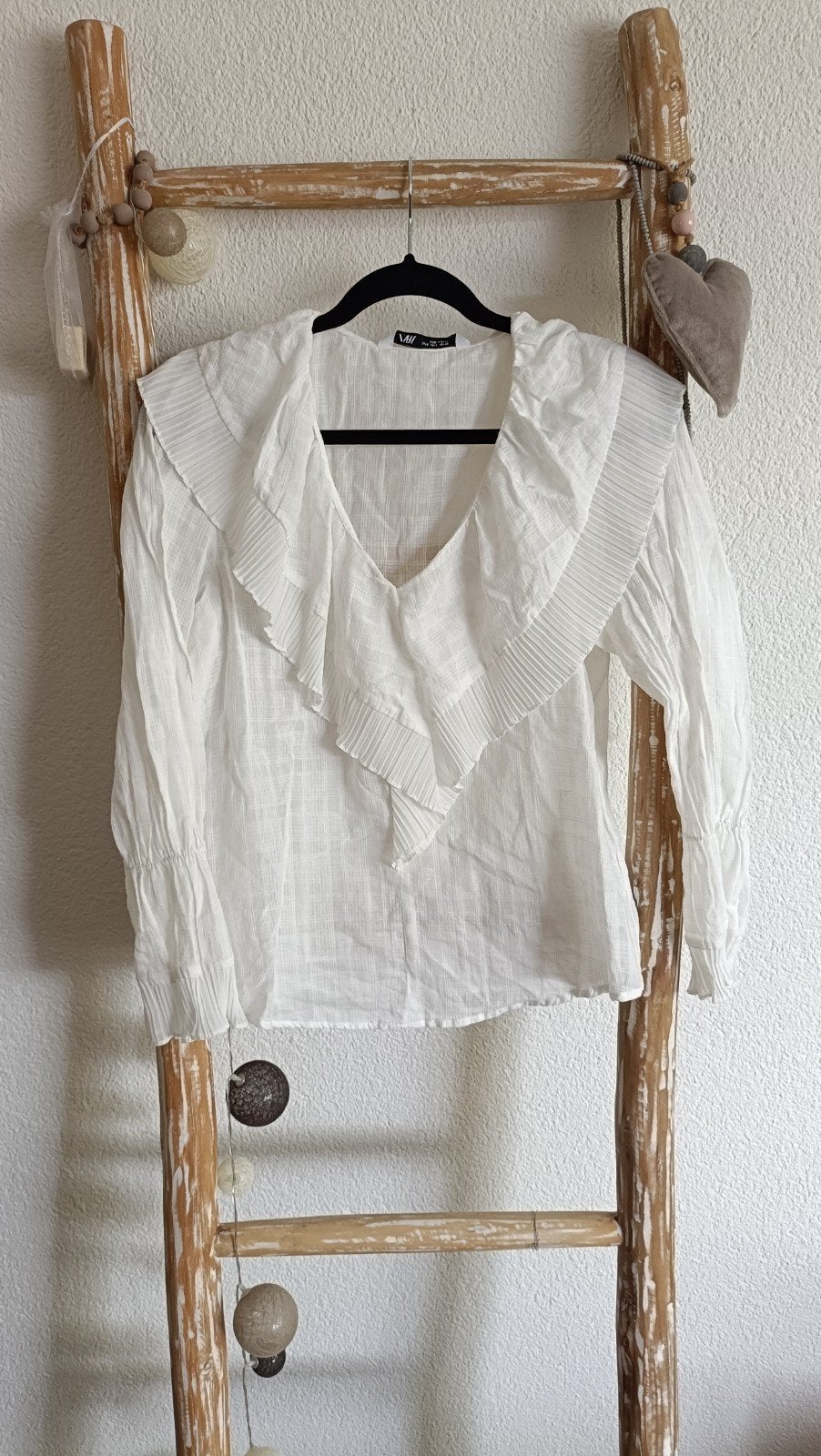 Witte blouse met ruches van Zara, maat S, Ophalen of Verzenden, Zo goed als nieuw, Lange mouw, Maat 36 (S)