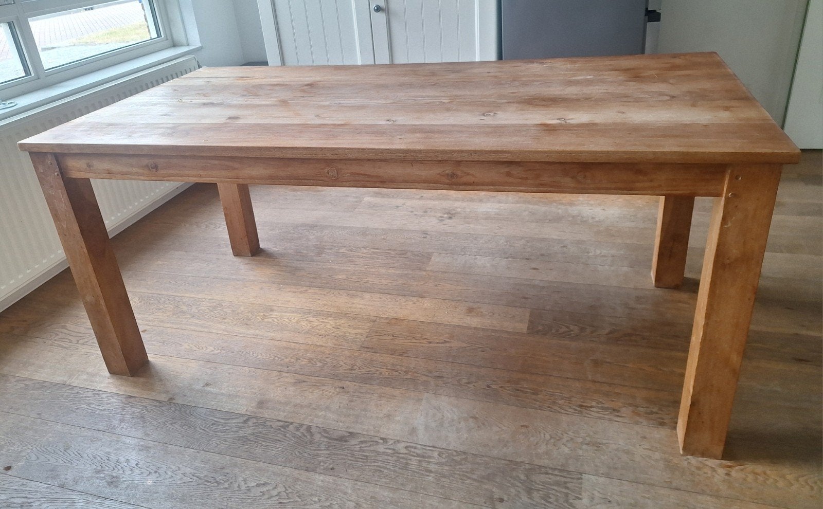 Robuuste houten eettafel - 180x90 cm, Ophalen, Gebruikt, Teakhout, 50 tot 100 cm