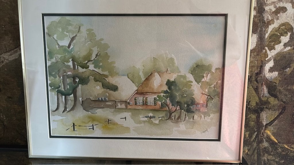 aquarel Boerderij, Doek, Oud hollands, Ophalen of Verzenden, Landschap