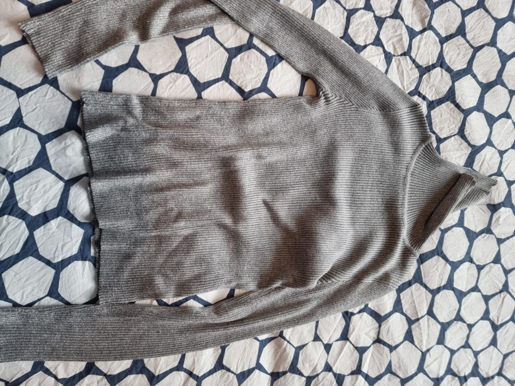 Grijze glitter coltrui met lange mouwen, Ophalen of Verzenden, Maat 36 (S), Grijs, Onbekend