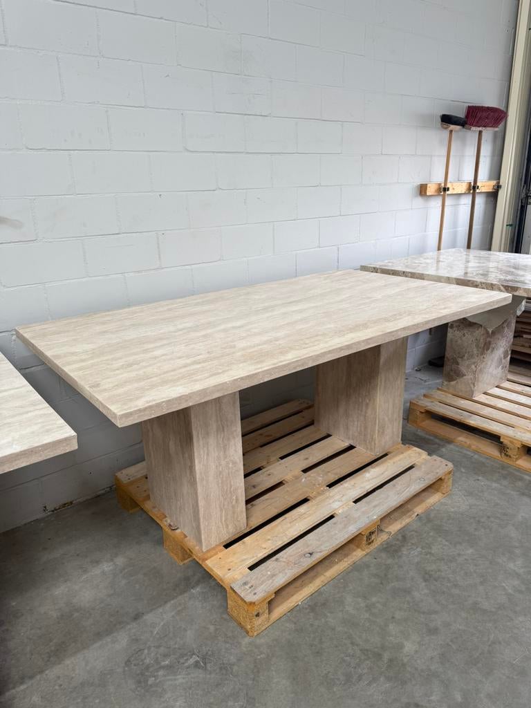 Travertine Dining Table – Rectangular Framed Edge 200x100cm, Huis en Inrichting, Tafels | Eettafels, Zo goed als nieuw, 50 tot 100 cm
