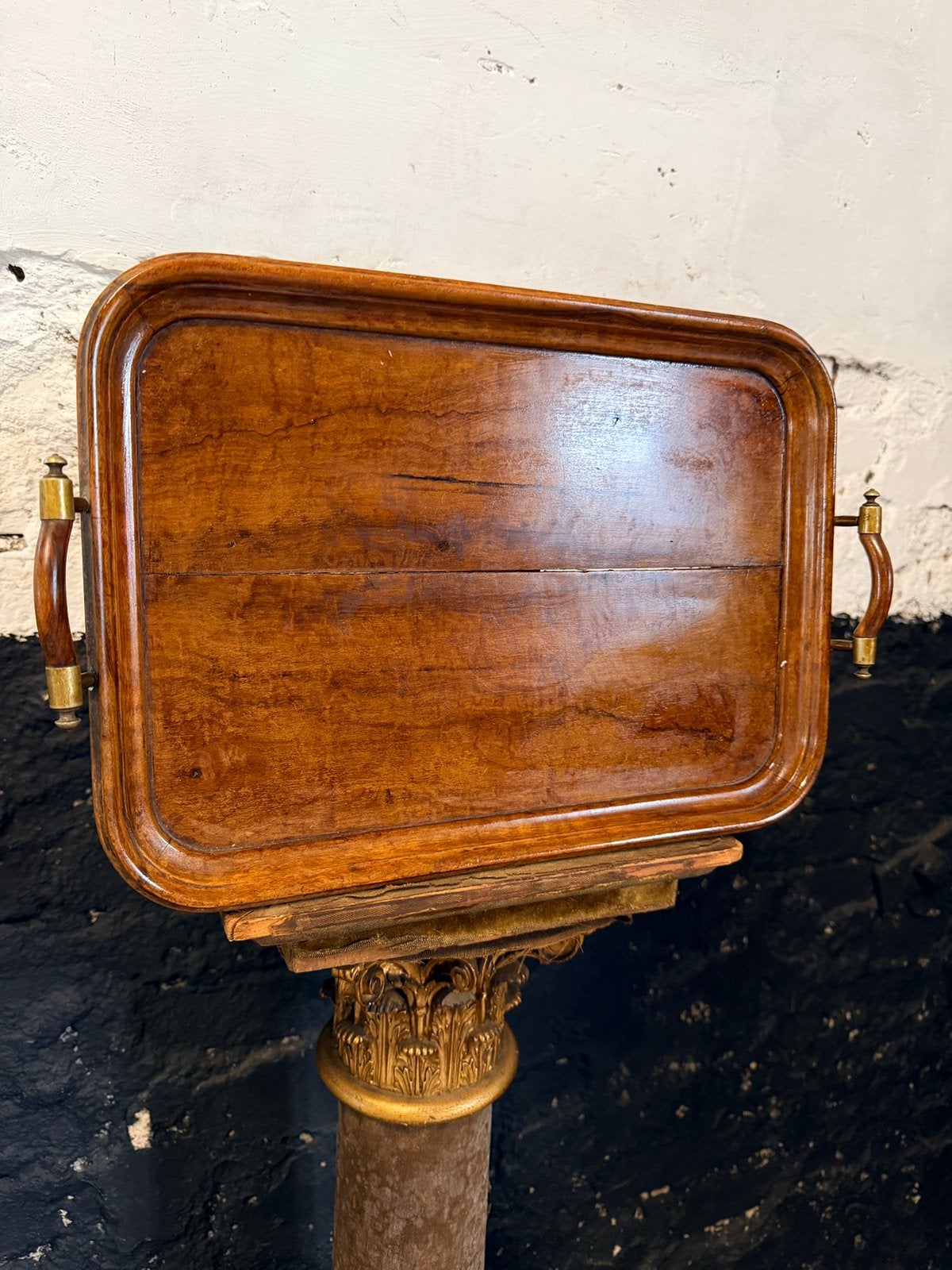 Vintage antiek dienblad mahonie rond 1900 tea / butler tray, Gebruikt, Ophalen of Verzenden, Dienblad, Rechthoekig