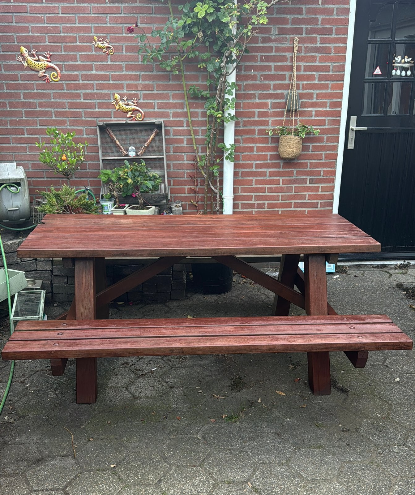 Picknicktafel, Tuin en Terras, Ophalen, Zo goed als nieuw, Rechthoekig, Hout