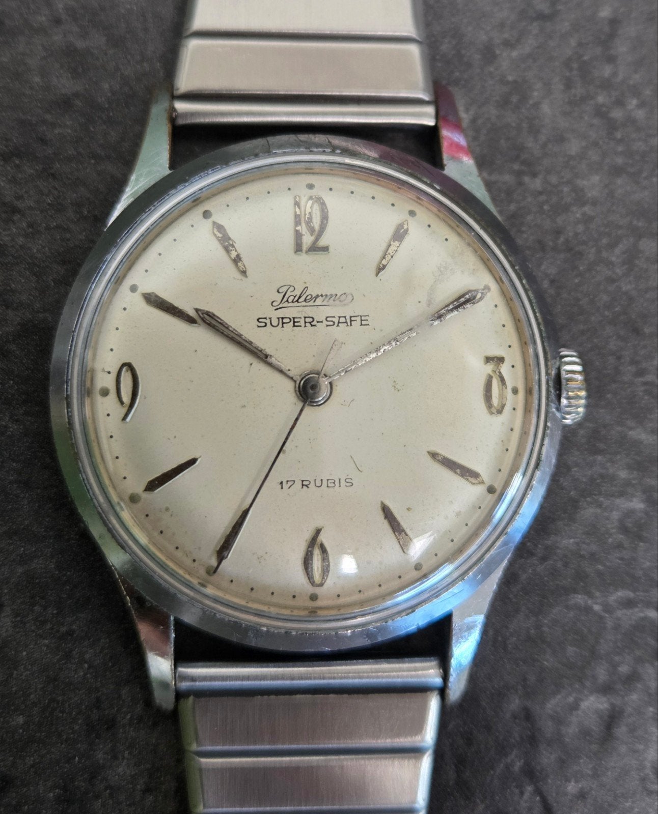 Palermo super safe herenhorloge jaren 60, Sieraden, Tassen en Uiterlijk, Horloges | Antiek, Overige merken, Staal, Met bandje